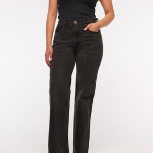 NEW Abercrombie & Fitch High Rise The 90’s Relaxed Black Jeans size 35 20 LONG